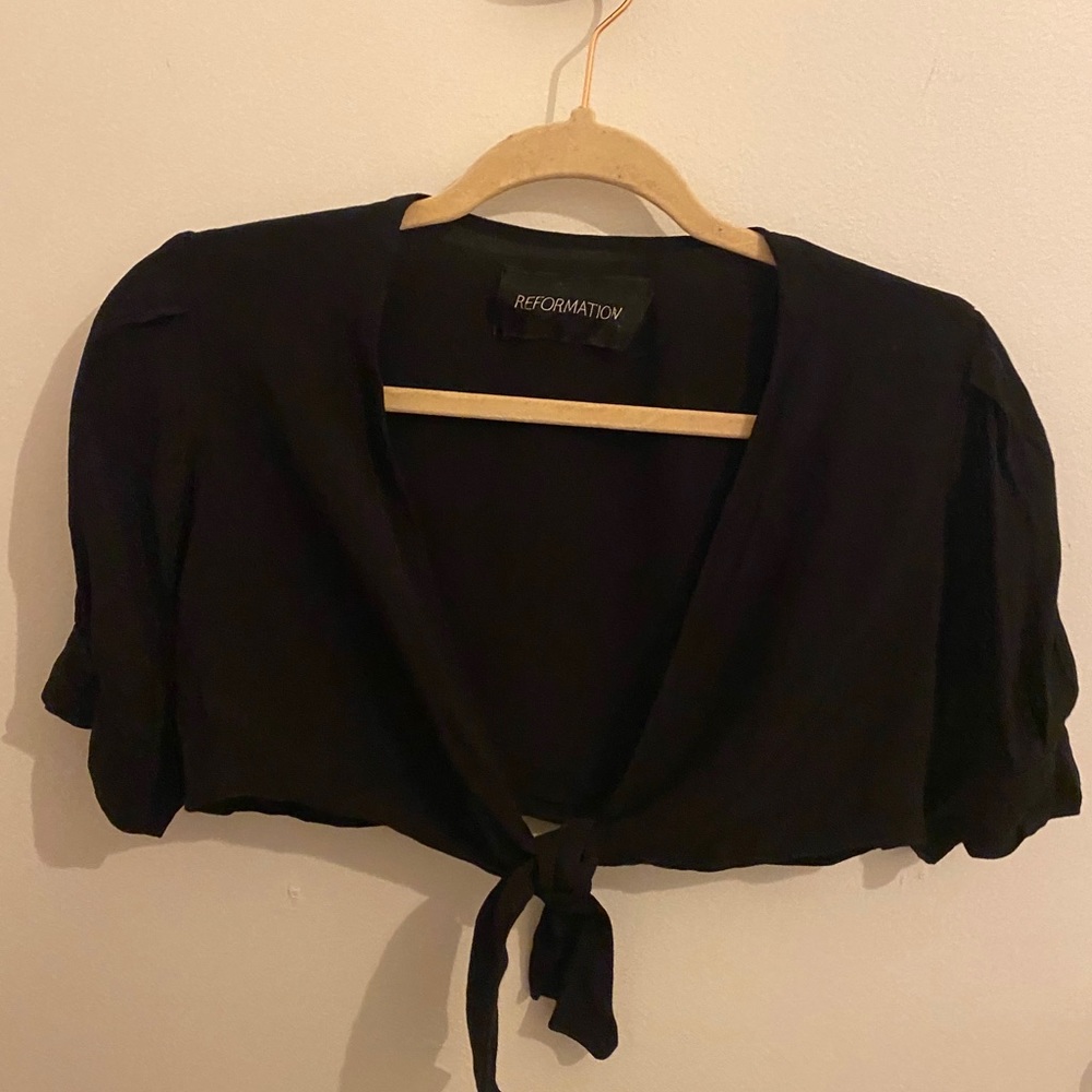 Reformation tie front black crop top